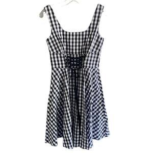 SOPRANO NWT Women's S Gingham Check Sun Dress Lace Up Waist Zip Back Barbie Core